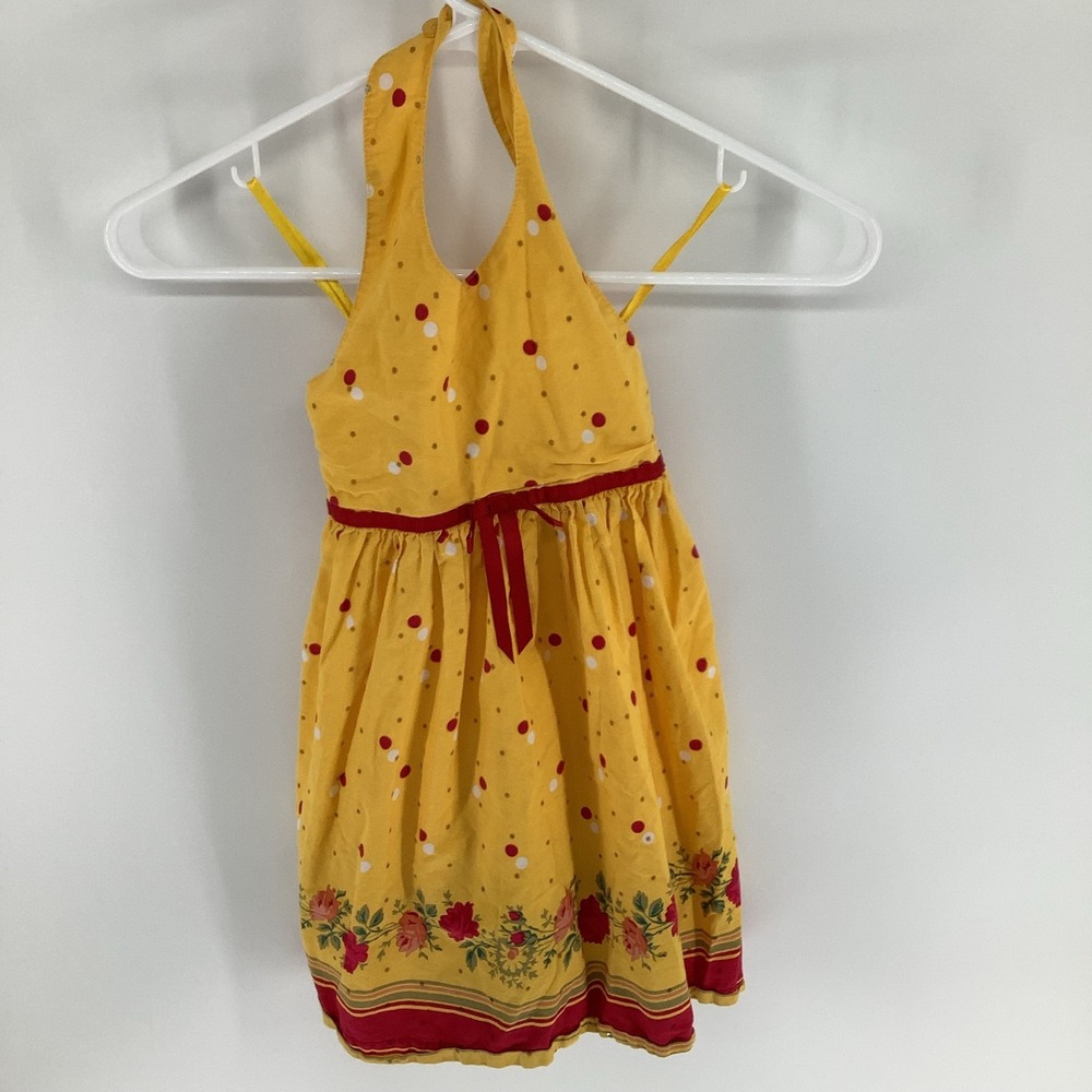 Yellow Halter Dress Red Polka Dot‎ Floral Border Girls Size 5T